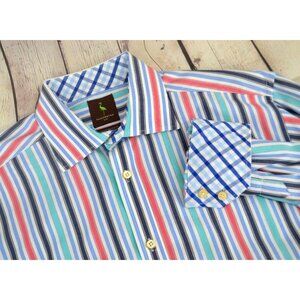 TAILORBYRD Men's Flip Cuff Button Front‎ Shirt SIZE LARGE Multi Color Striped